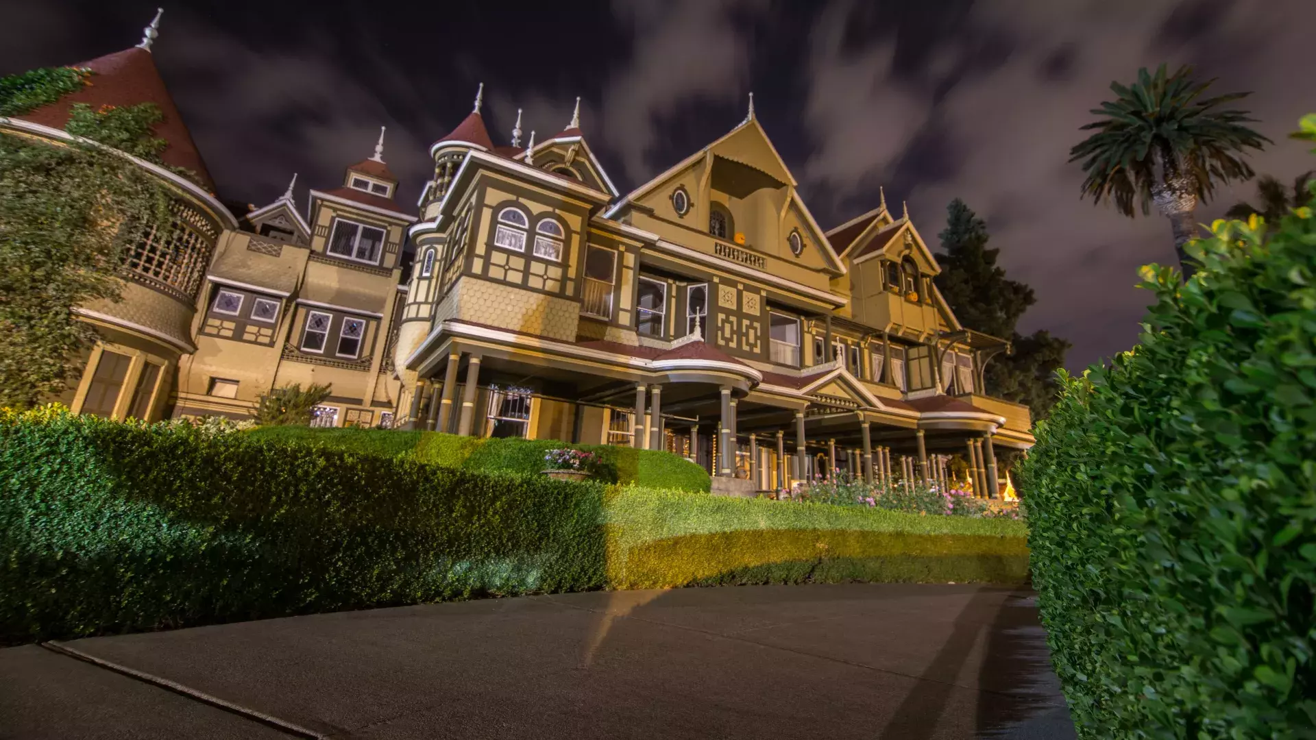 Winchester Mystery House at night