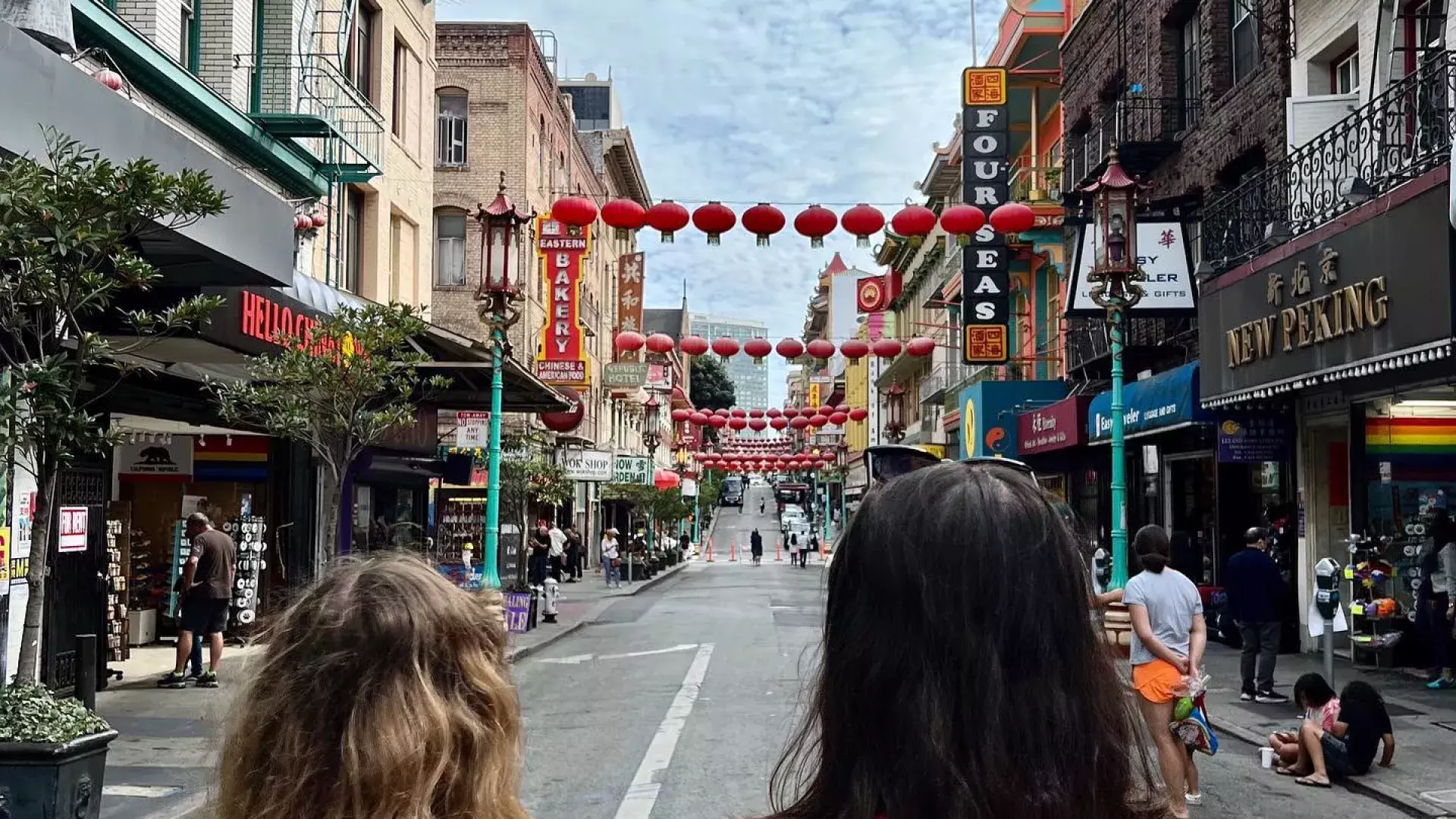 Ladies looking down Grant Street in Chinatown