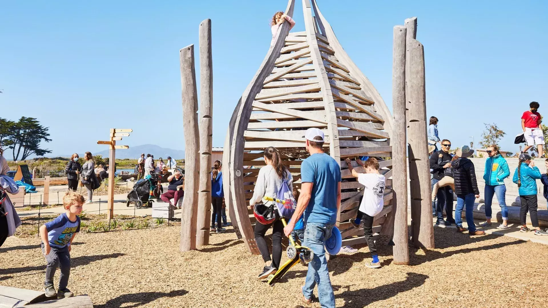 Families play at The Outpost in the Presidio