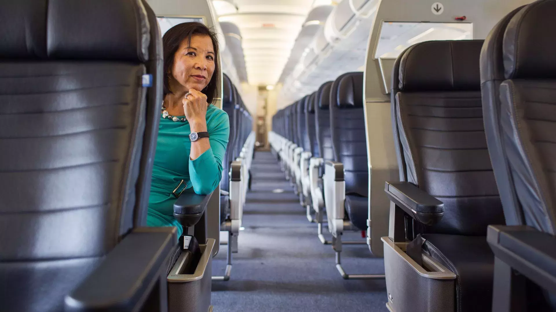 Melinda Yee Franklin sitting on a plane