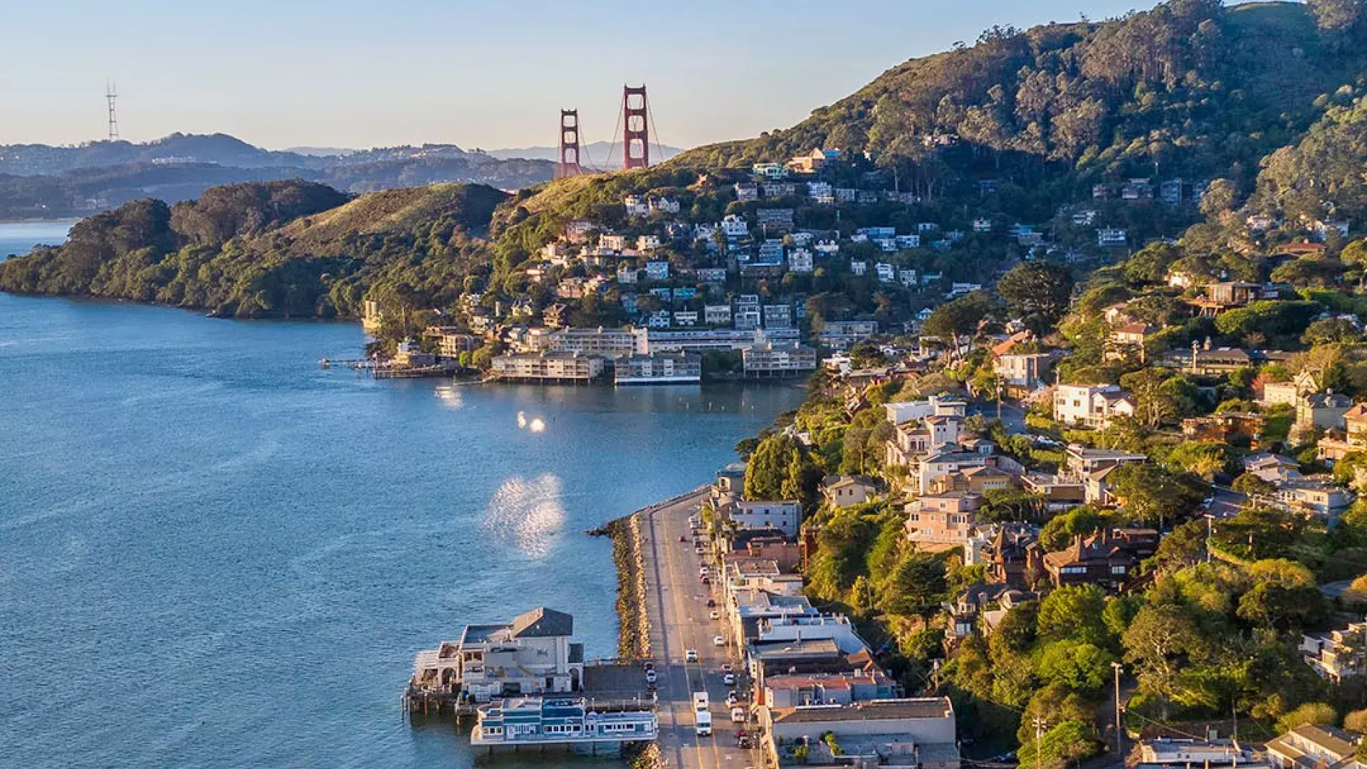 A bird's-eye view of Sausalito's waterfront.