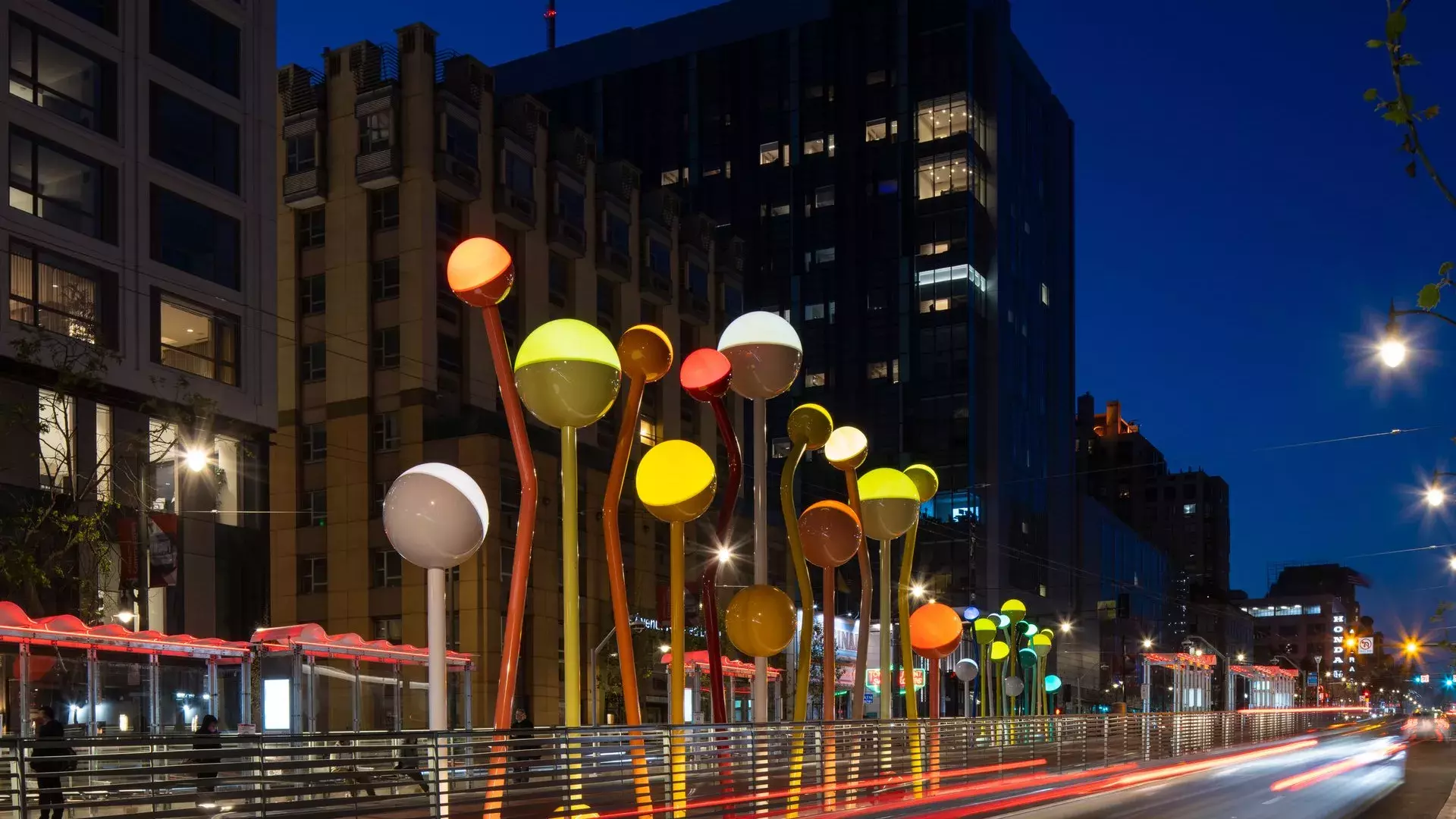 “Untitled” by Jorge Pardo, 2022, Van Ness Avenue & Geary Street Boarding Platforms.