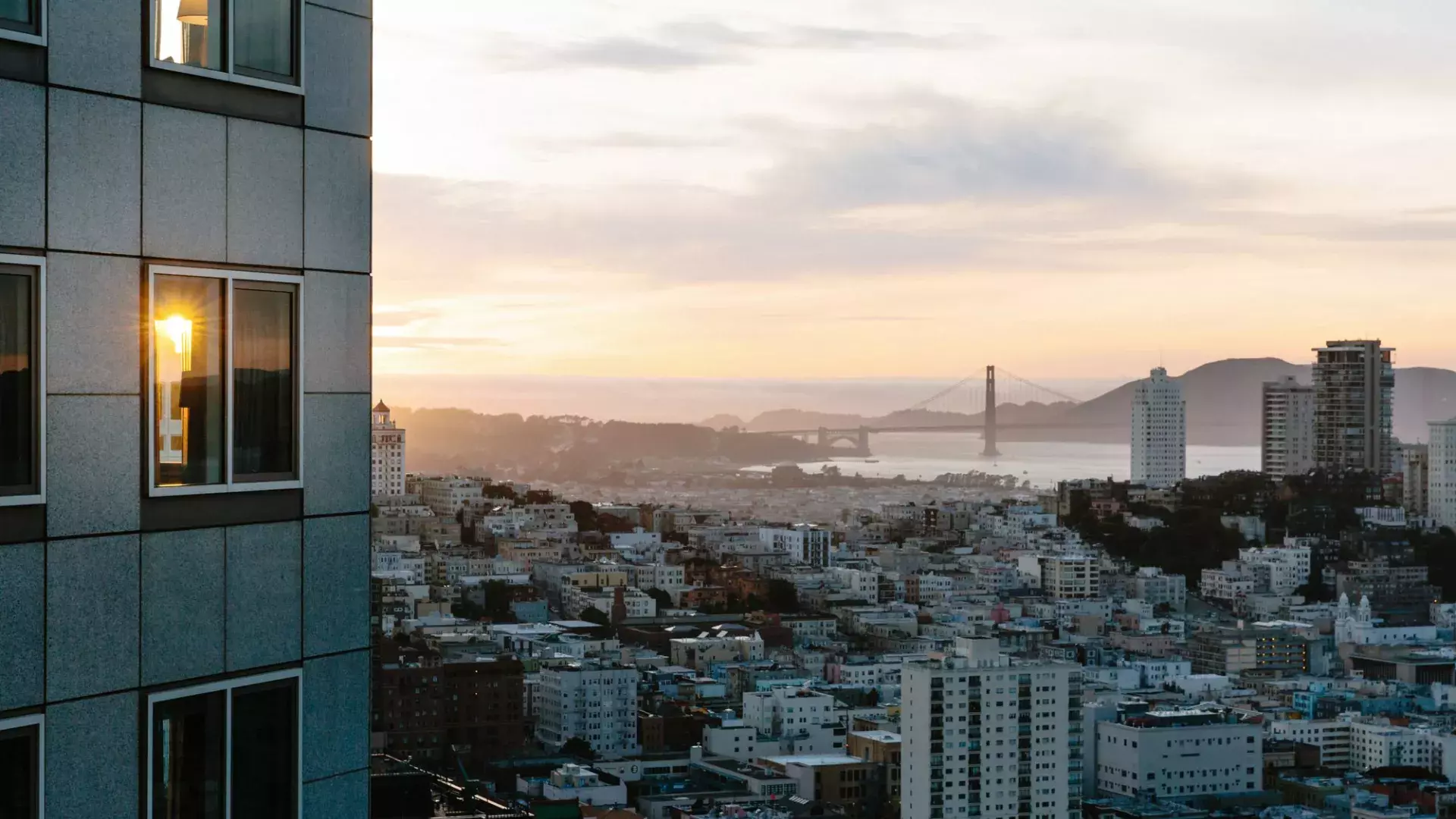 The San Francisco city skyline is seen from the Four Seasons Hotel San Francisco At Embarcadero.