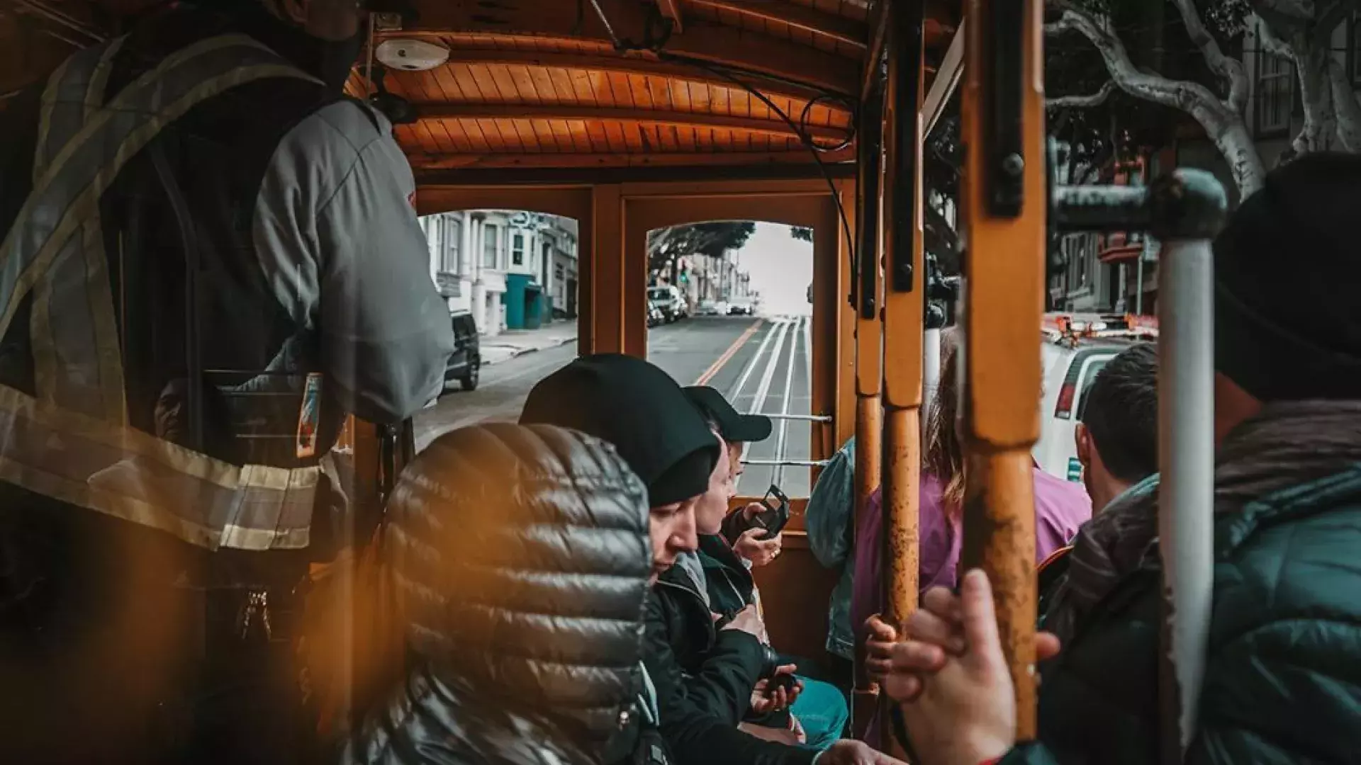 View from inside a cable car. 