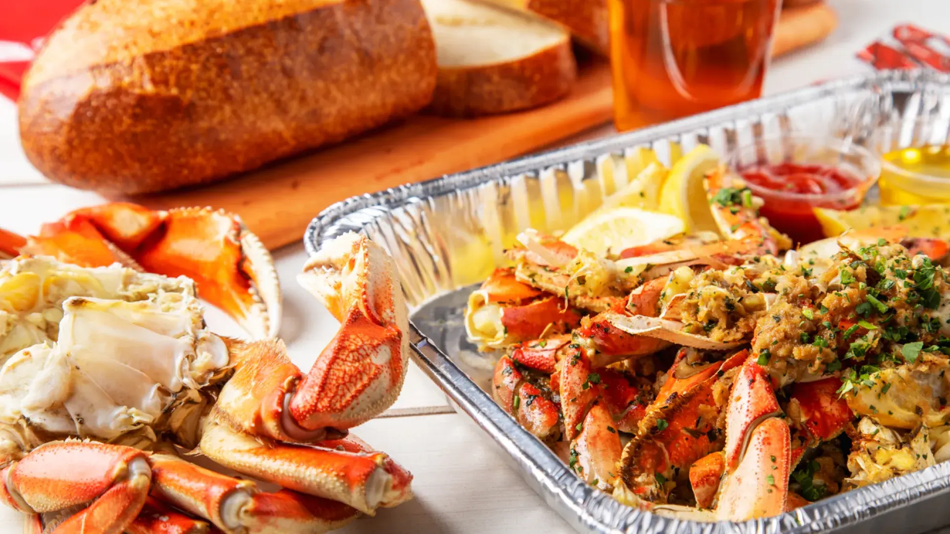 Bread and crab dish from Boudin