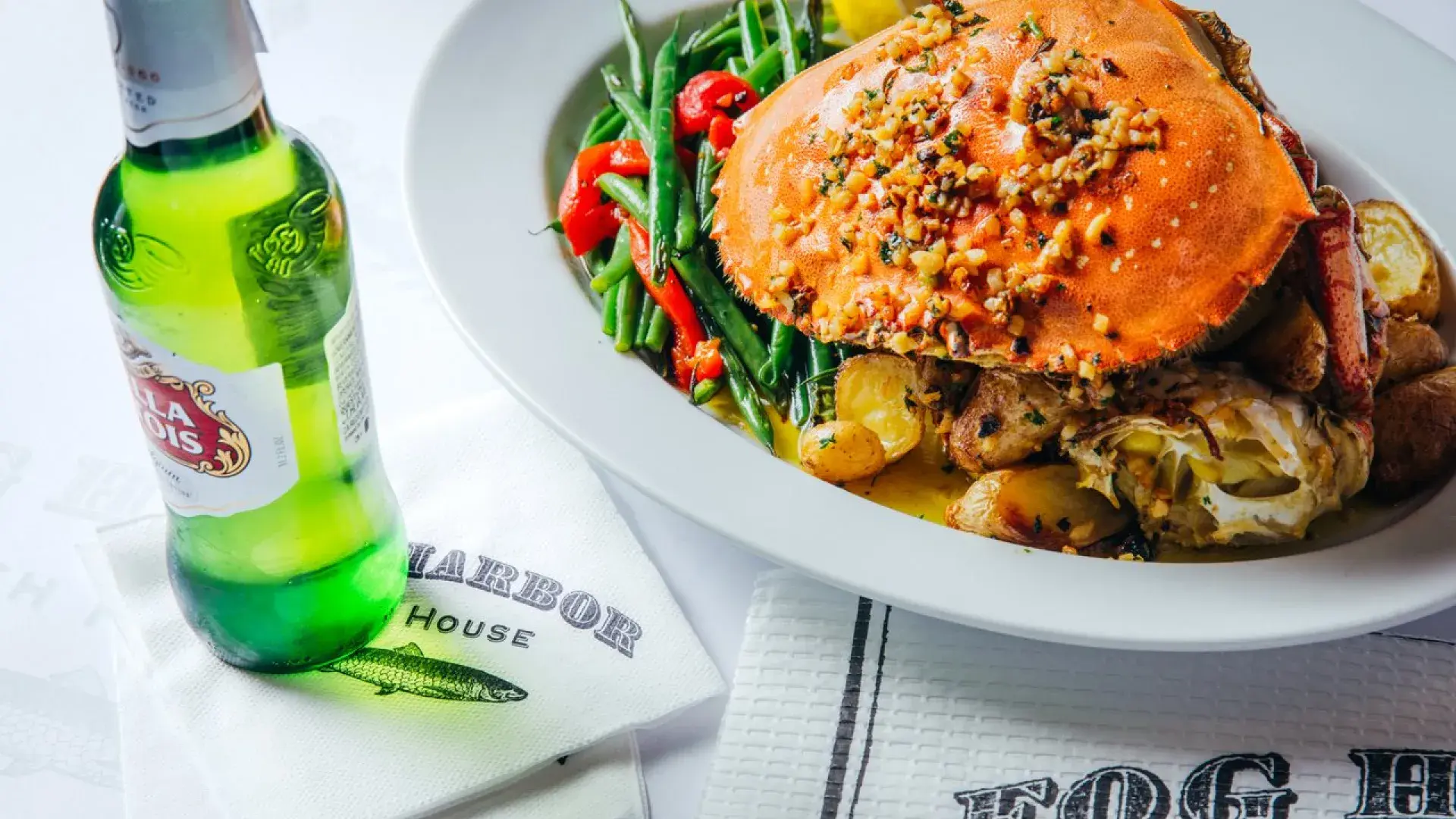 Crab next to beer glass