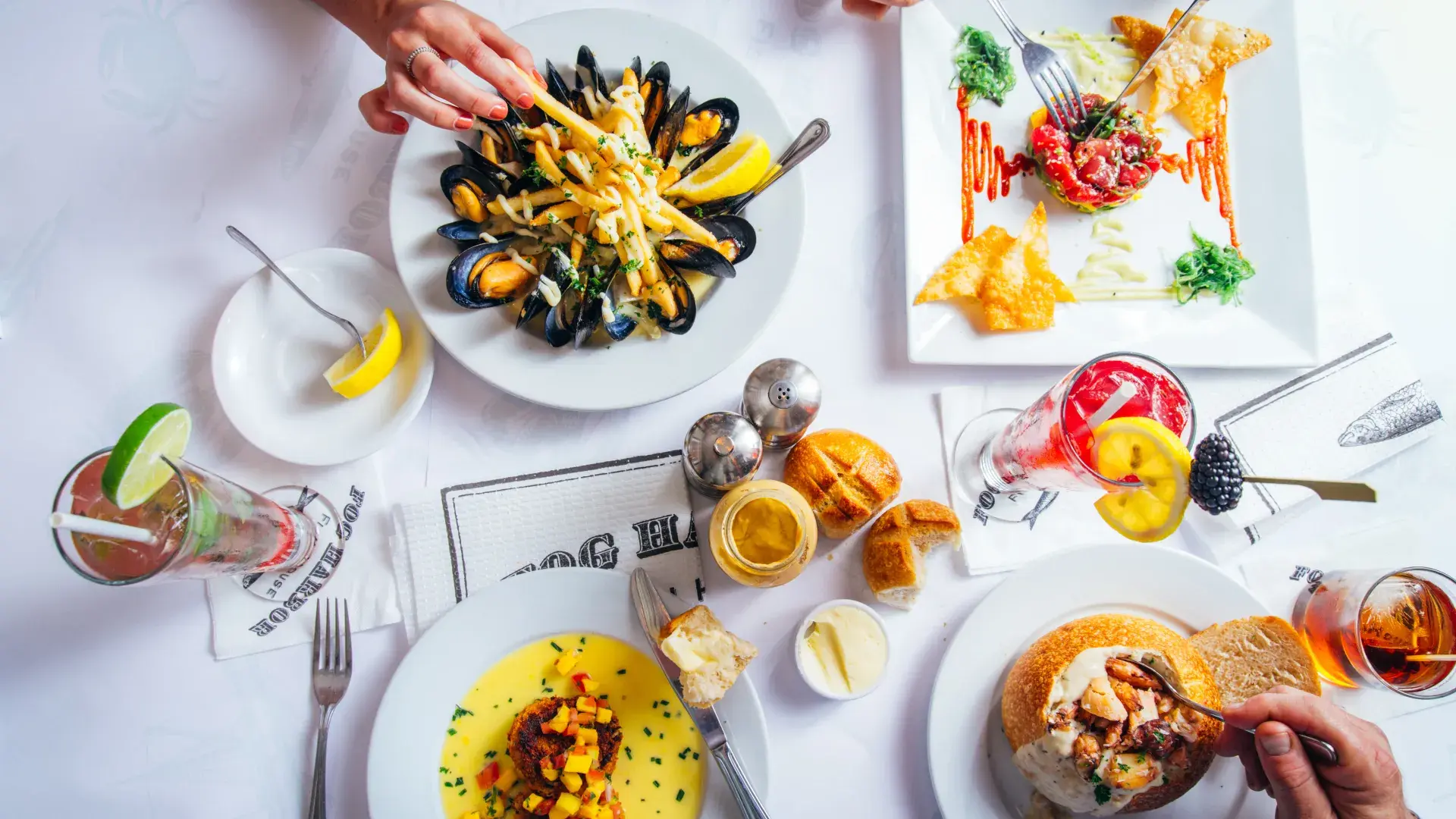Hands over seafood dinner