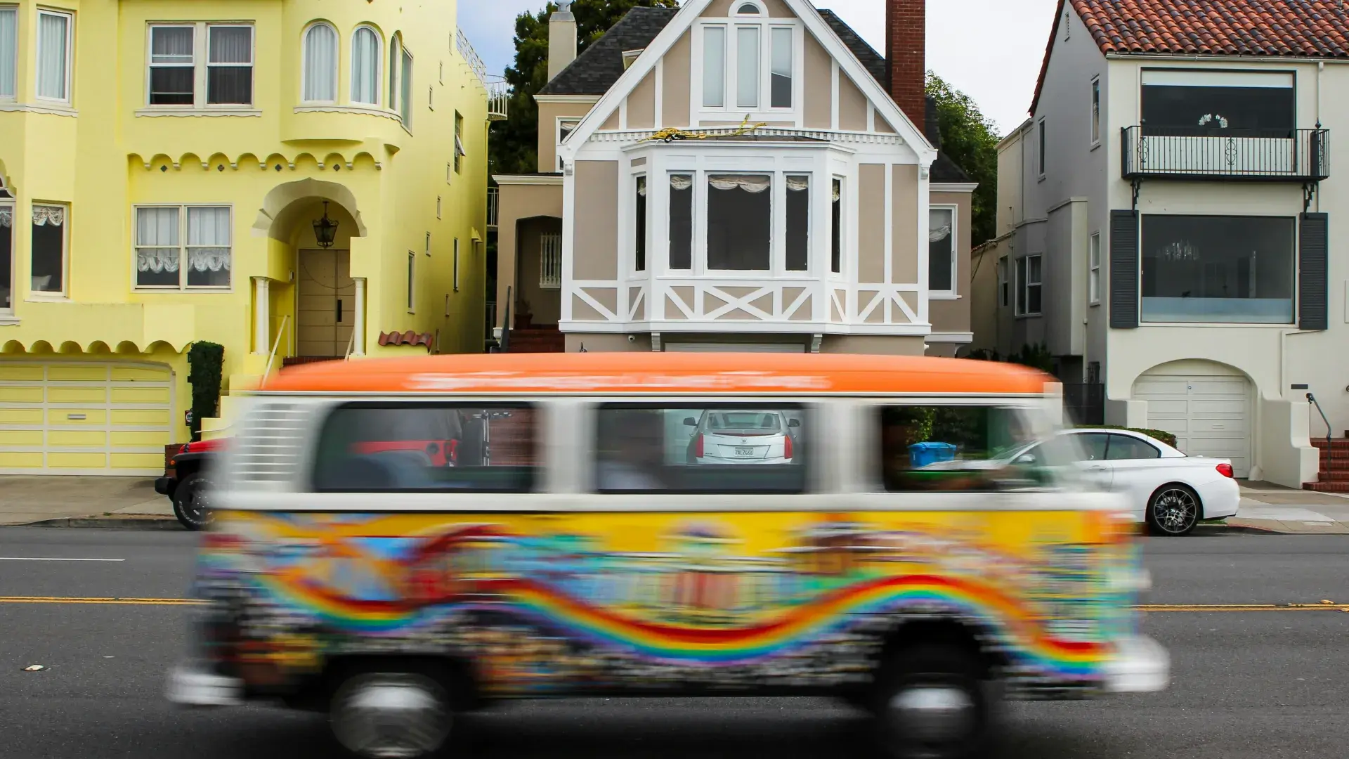 Van driving quickly through San Francisco 
