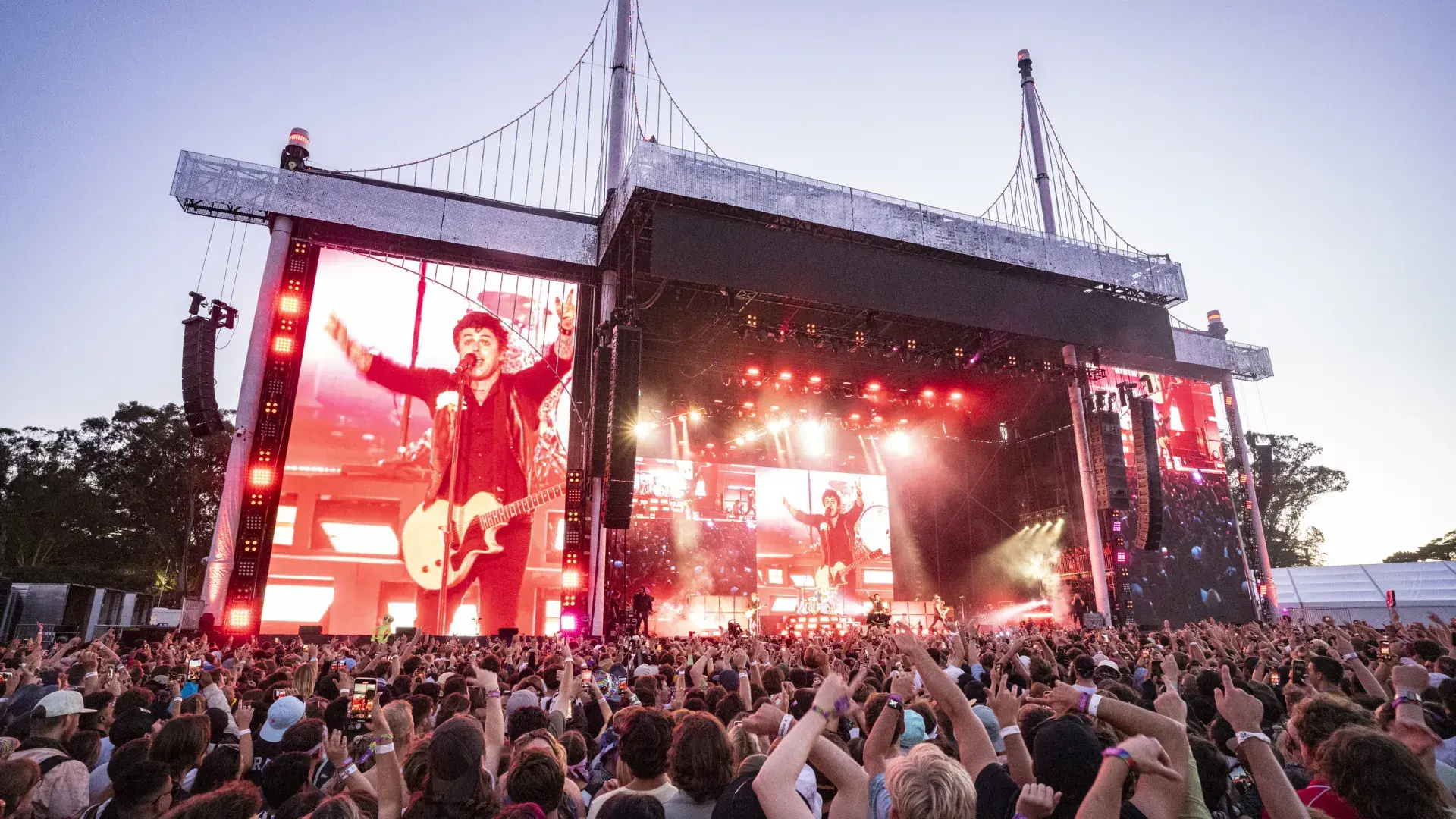Image of Green Day own big screen performing at Outsidelands Festival