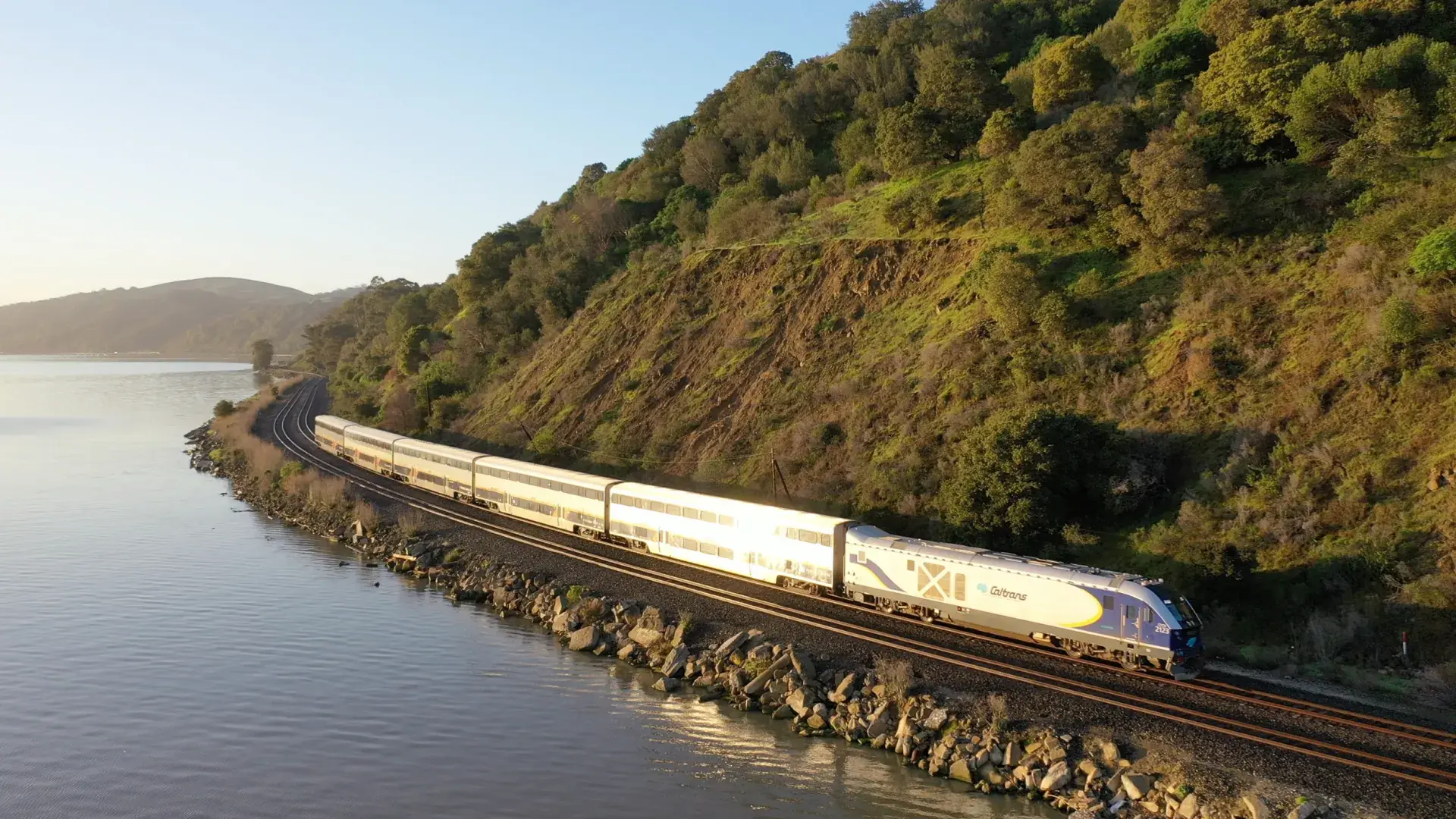 The Capitol Corridor train traveling from Sacramento to San Francisco.