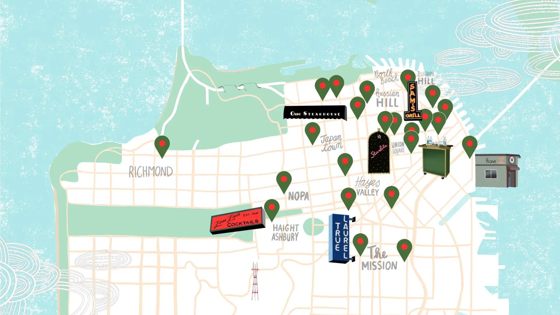 San Francisco Travel's Martini Trail map
