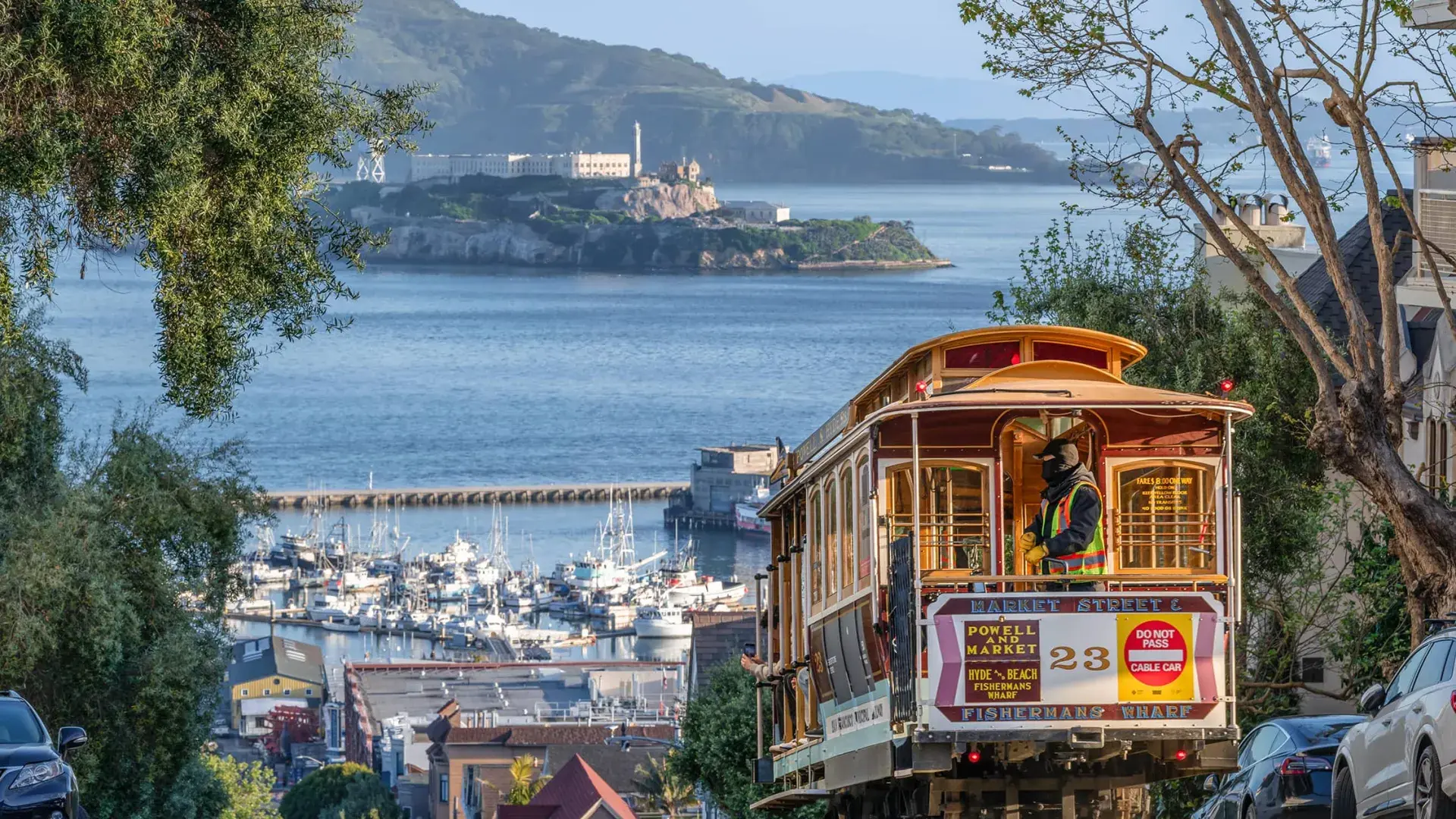 Cable Car with Alcatraz in the Background