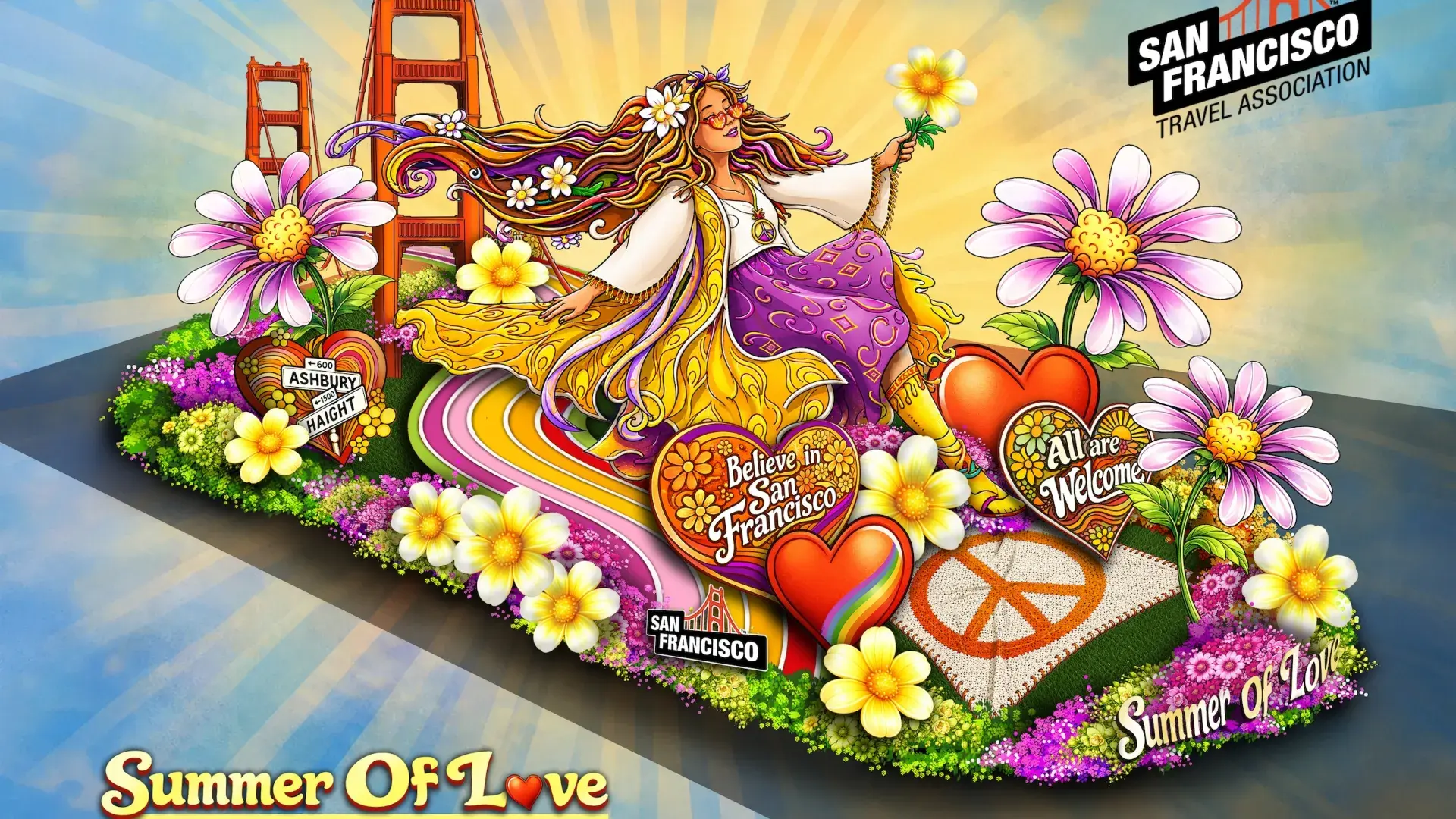 The design of San Francisco Travel's 2027 Rose Parade float.