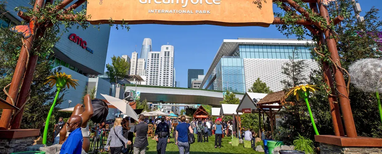 Meeting attendees at Dreamforce National Park at Moscone Center in San Francisco.