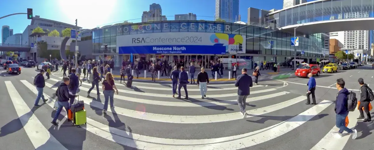 People walking in and out of the Moscone Center RSAConference