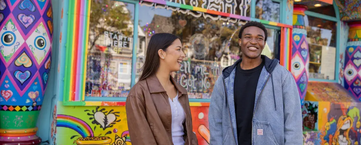 Visitors in San Francisco's colorful Haight-Ashbury neighborhood.