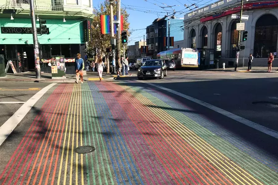 The Castro’s distinctive rainbow crosswalks.