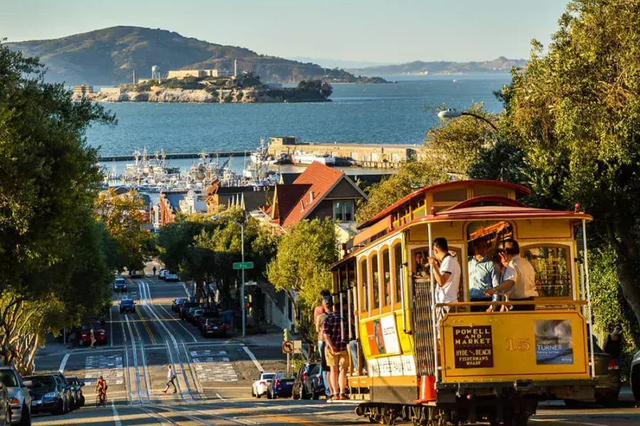 Cable cars in downtown San Francisco