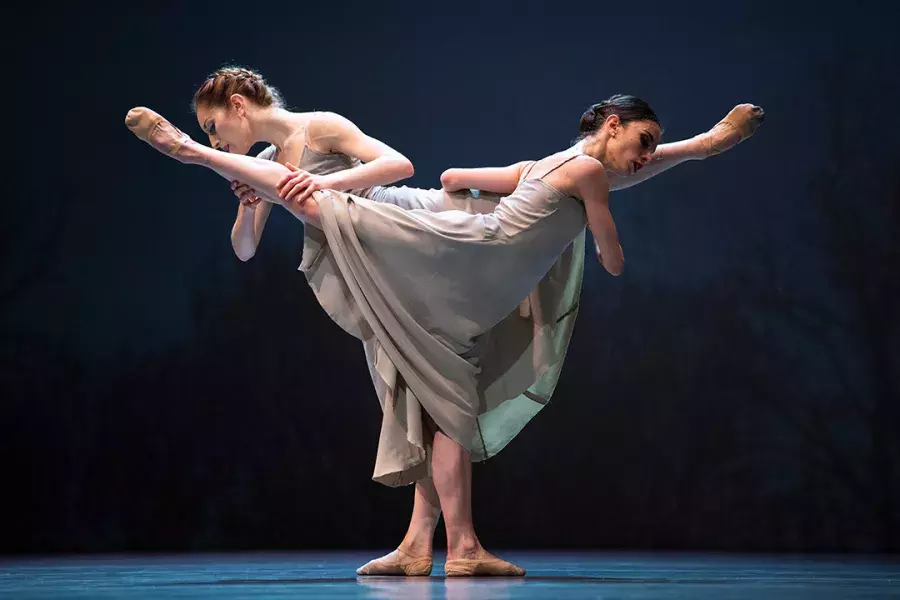 Two ballet dancers perform on stage in San Francisco.