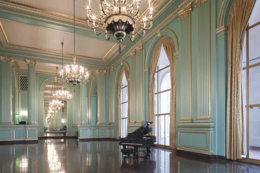 Ornate Green Room of the San Francisco War Memorial & Performing Arts Center.