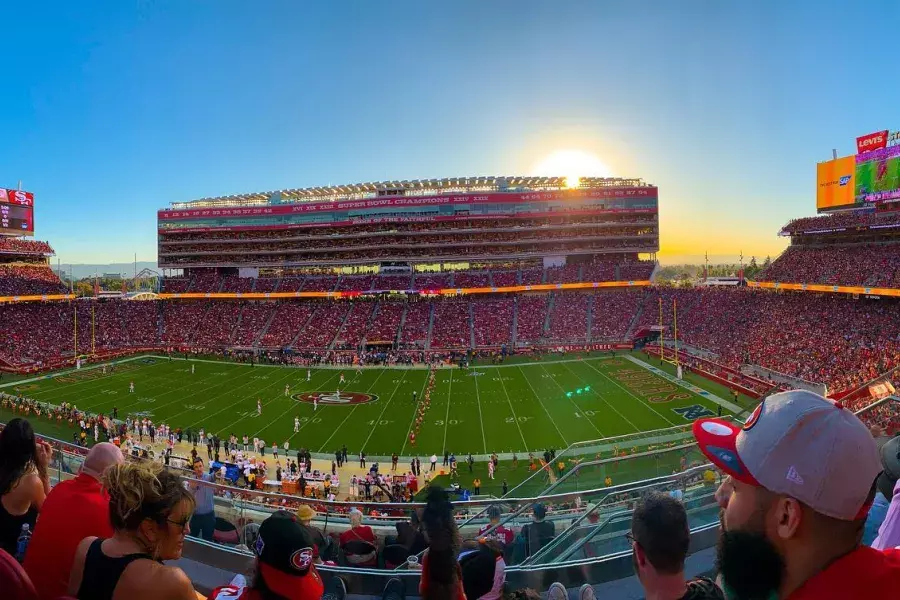 View of the football field at Levi's Stadium in Santa Clara, California, home of the San Francisco 49ers.