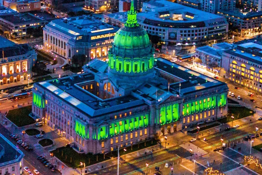 City Hall lit up for St. Patrick's Day