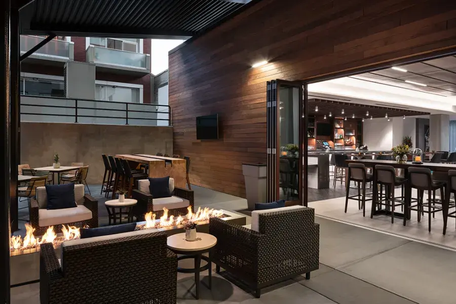 An outdoor patio at one of San Francisco's hotel restaurants.