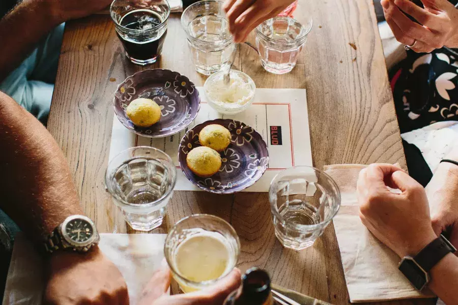 Overhead shot of a table at BLUD.