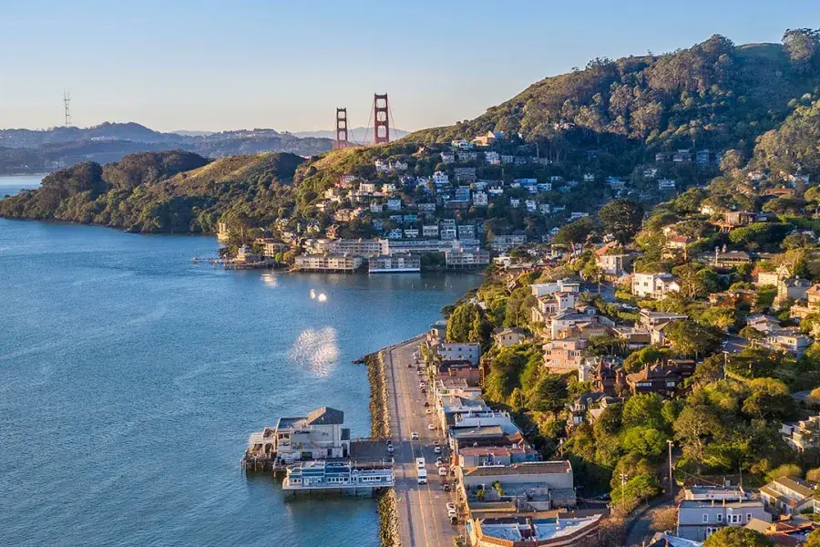 A bird's-eye view of Sausalito's waterfront.