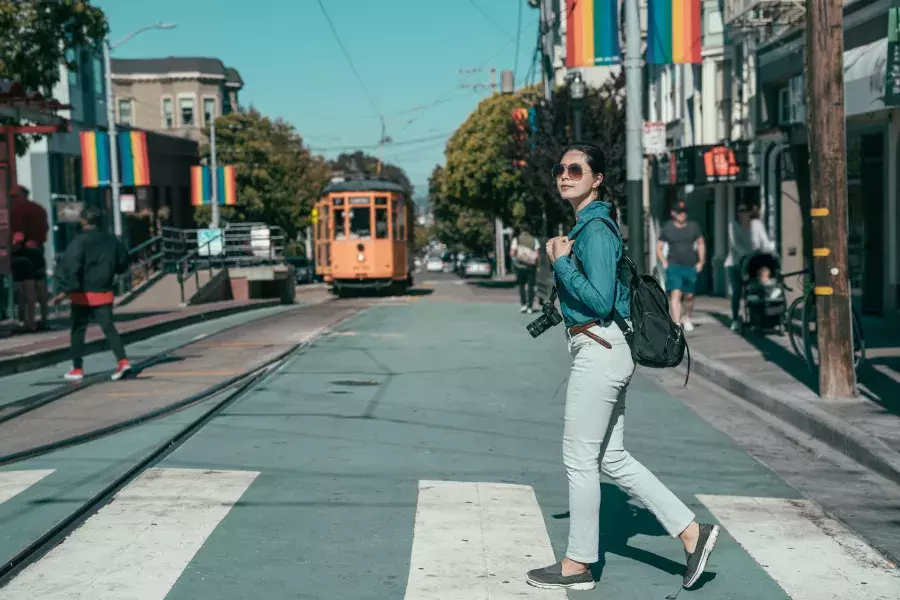 A woman walking in the Castro