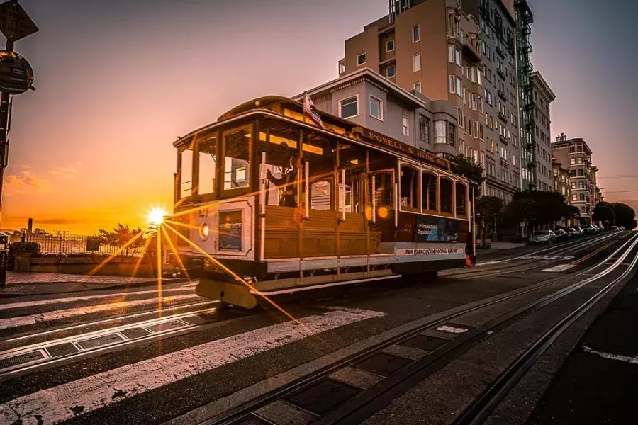 Powell-Hyde Cable Car at Sunset