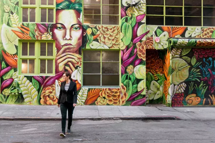 A mural adorns the outside walls of 111 Minna Gallery