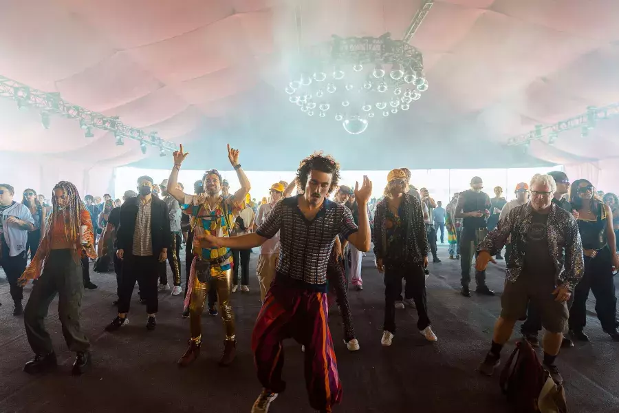 Festival attendees dance at the Portola Music Festival