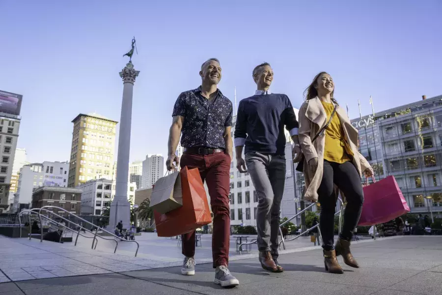 Shoppers walk through San Francisco's Union Square.