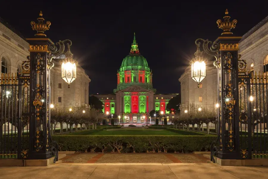 San Francisco City Hall lit for the holidays.