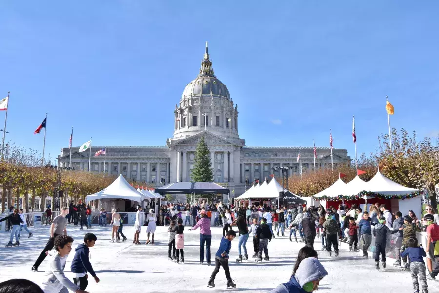 Skaters take to the ice at one of San Francisco's seasonal rinks.