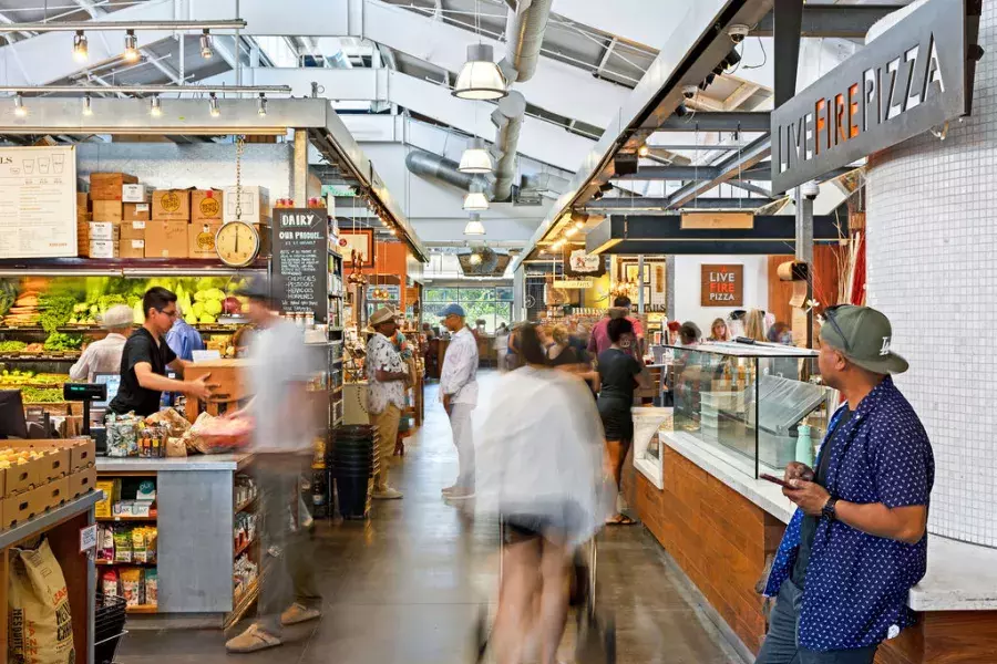 Interior of people shopping at Oxbow Market