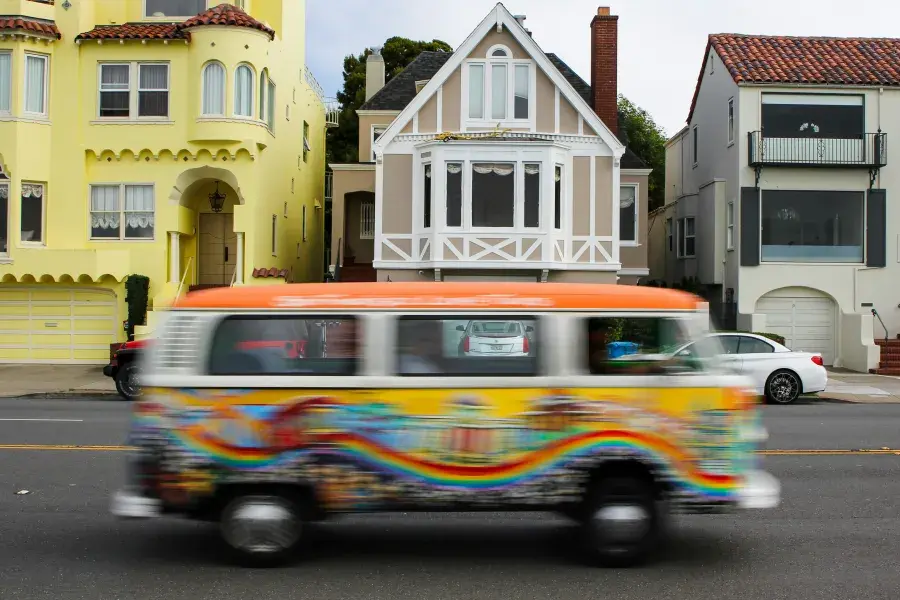 Van driving quickly through San Francisco 
