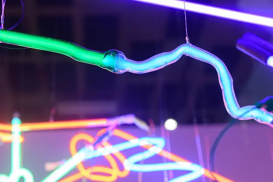 Neon artworks shine as part of "She Bends: Neon as Soulcraft" at the Museum of Craft and Design