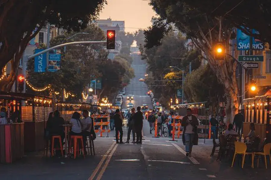 Hayes Valley outdoor dining at sunset 