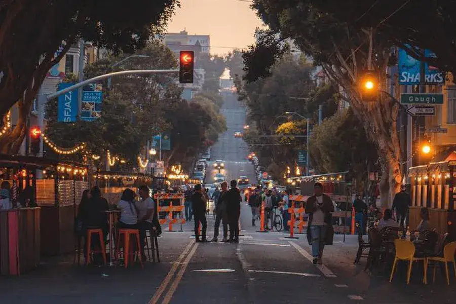 Hayes Valley outdoor dining at sunset 