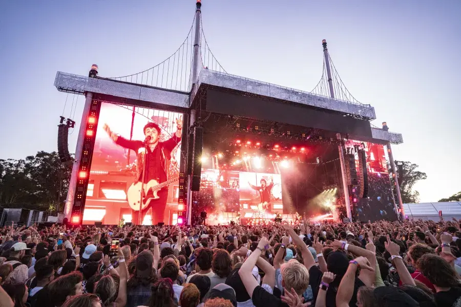 Image of Green Day own big screen performing at Outsidelands Festival