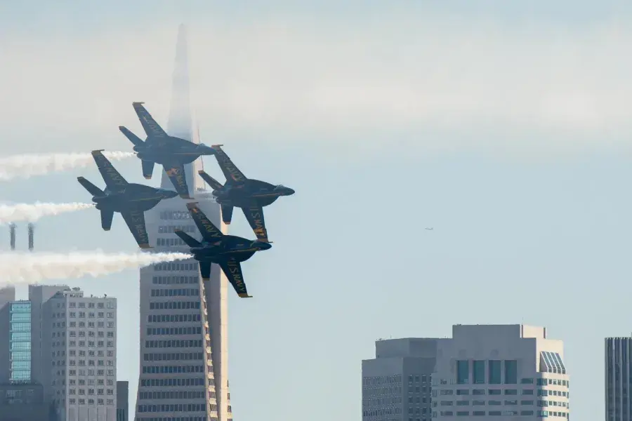 Blue Angel planes flying by the Trans America Pyramid