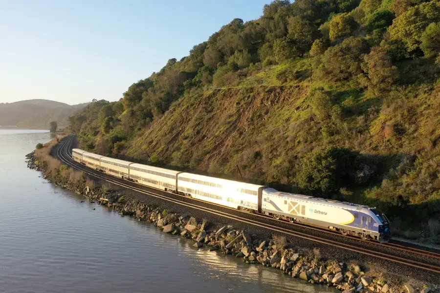 The Capitol Corridor train traveling from Sacramento to San Francisco.