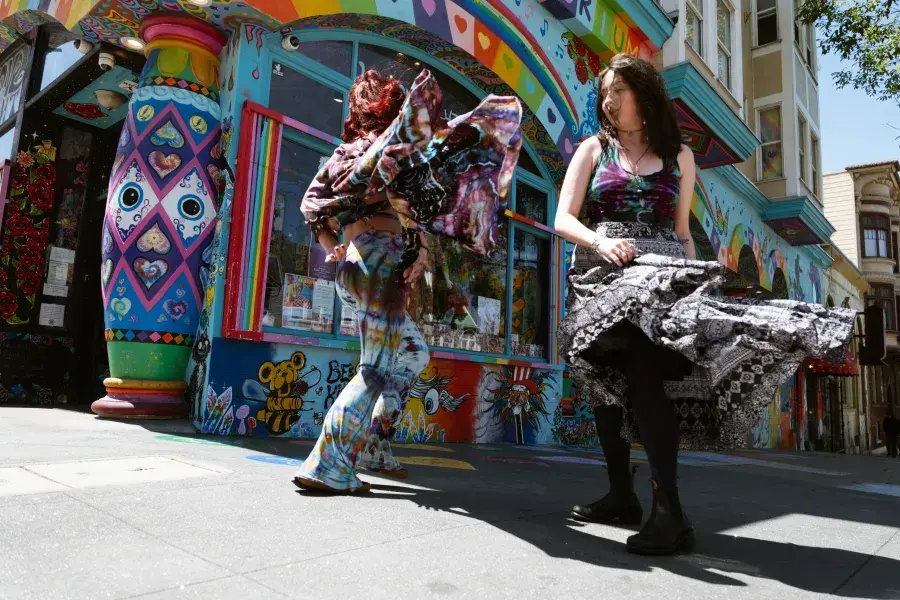 Dancers outside Love On Haight in San Francisco's Haight-Ashbury