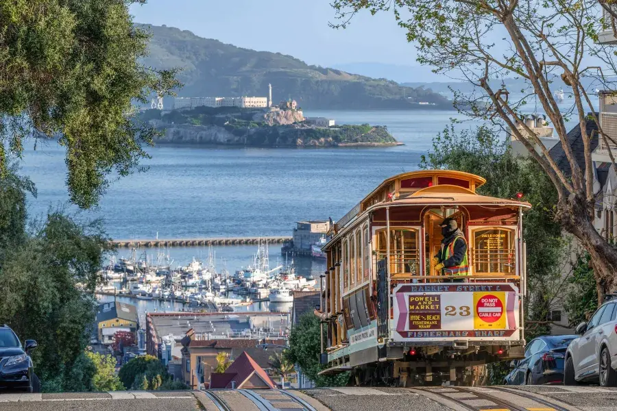 Cable Car with Alcatraz in the Background