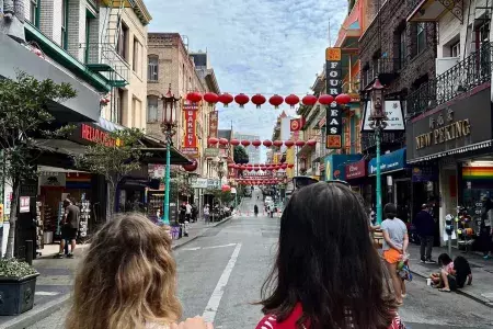 Ladies looking down Grant Street in Chinatown