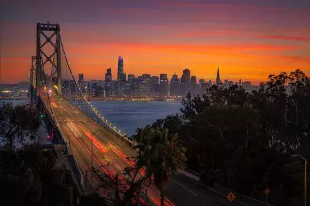 Sunset looking out over the Bay Brigde towards the SF skyline