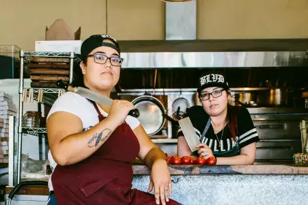 Joyce Conway & Mel Lopez in the kitchen