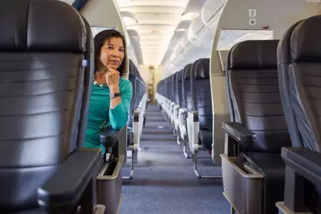 Melinda Yee Franklin sitting on a plane